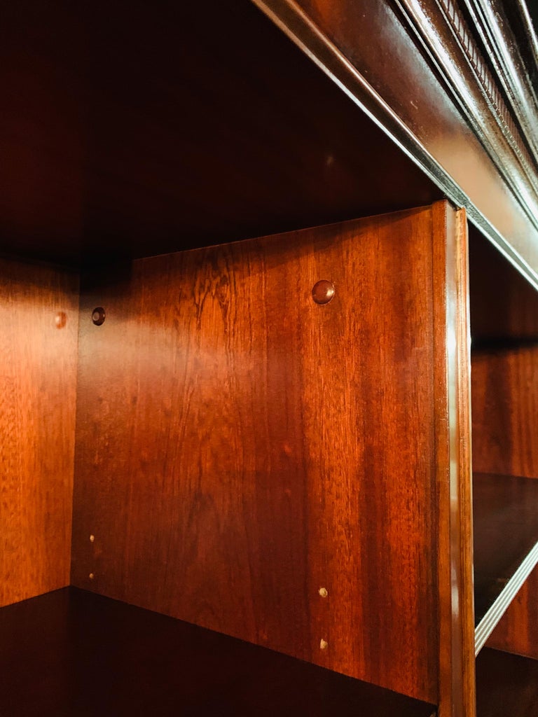 Vintage Stained Mahogany Double Bank Open Library Bookcase / Bookshelf