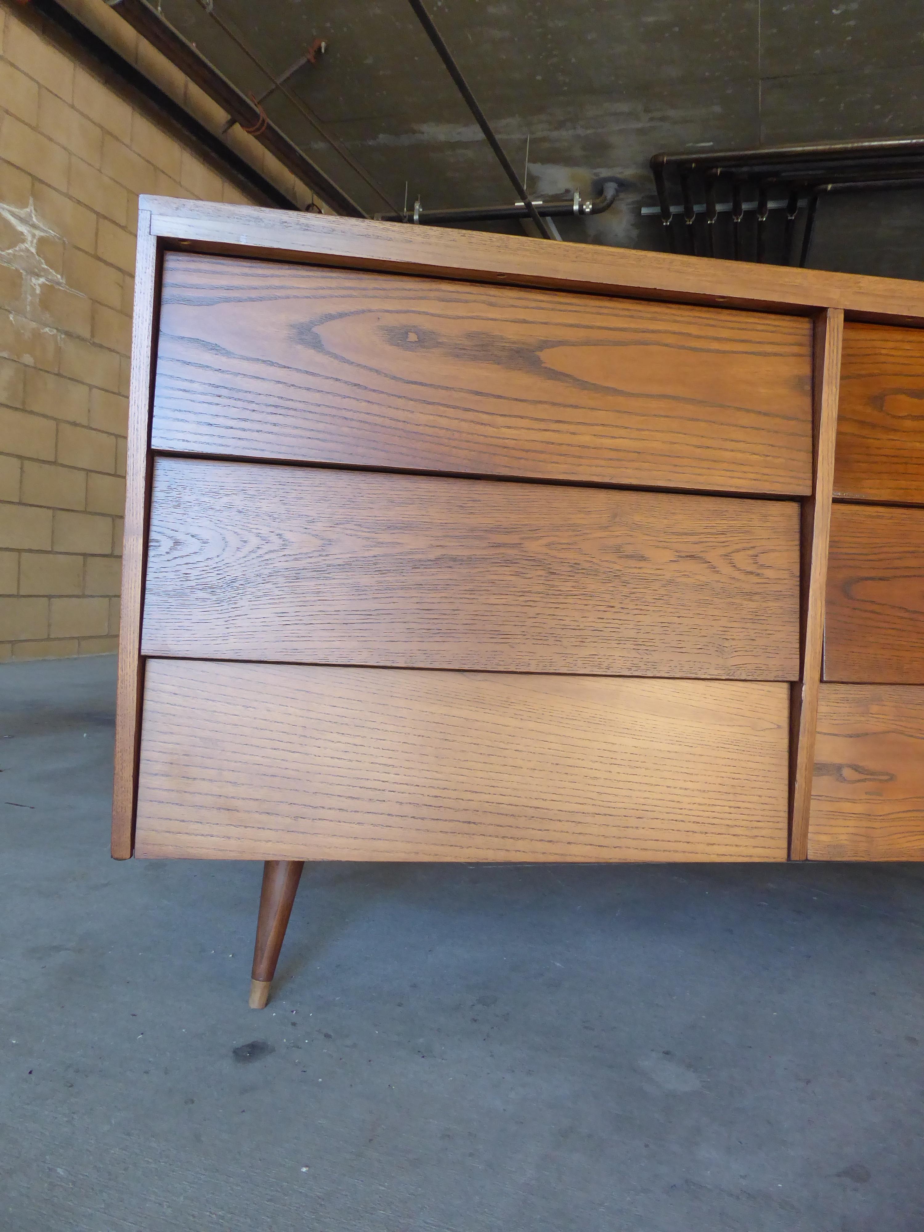 Brass Vintage Stained Oak Dresser