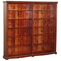 Vintage Stained Pine Double Bank Open Library Bookcase Splits into Four Pieces