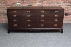 Vintage Stained Satinwood Nine-Drawer Dresser with Brass Pulls by Henredon
