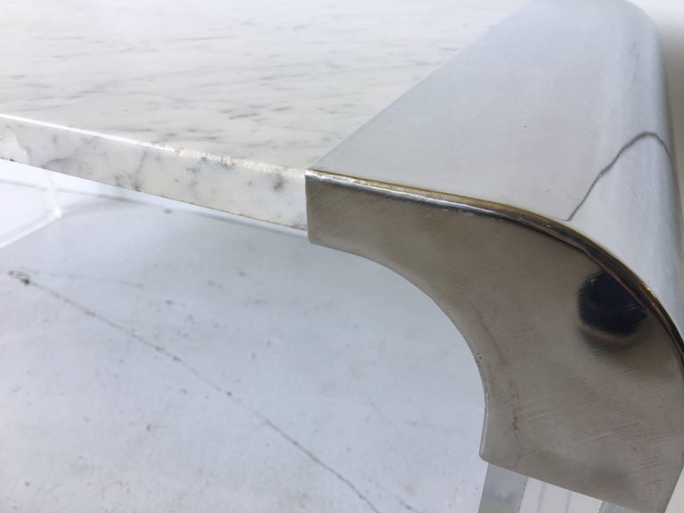 Stainless Lucite Marble Waterfall Edge Coffee Table at 1stDibs marble