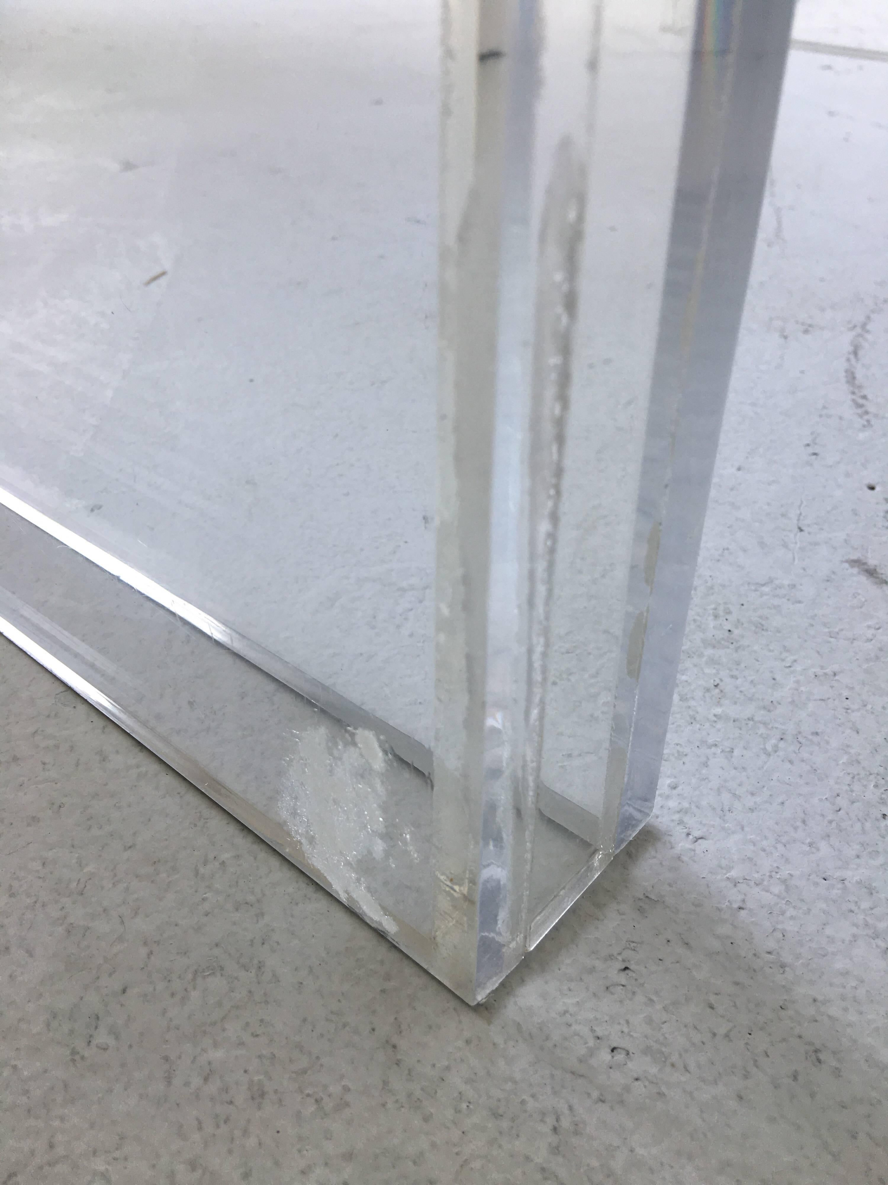 American Stainless Lucite Marble Waterfall Edge Coffee Table