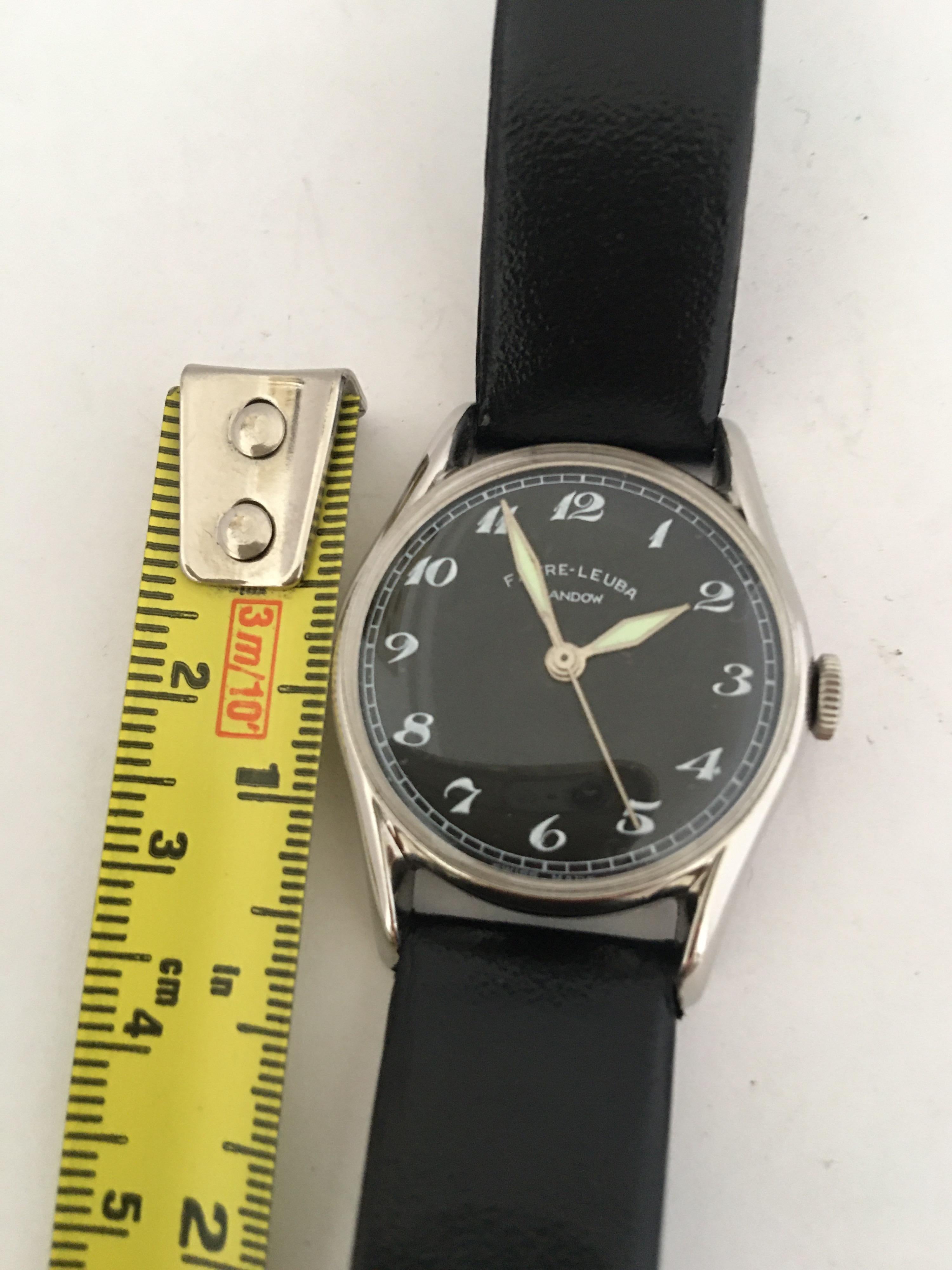 Vintage Stainless Steel 1960s Favre-Leuba Black Dial Mechanical Watch 3