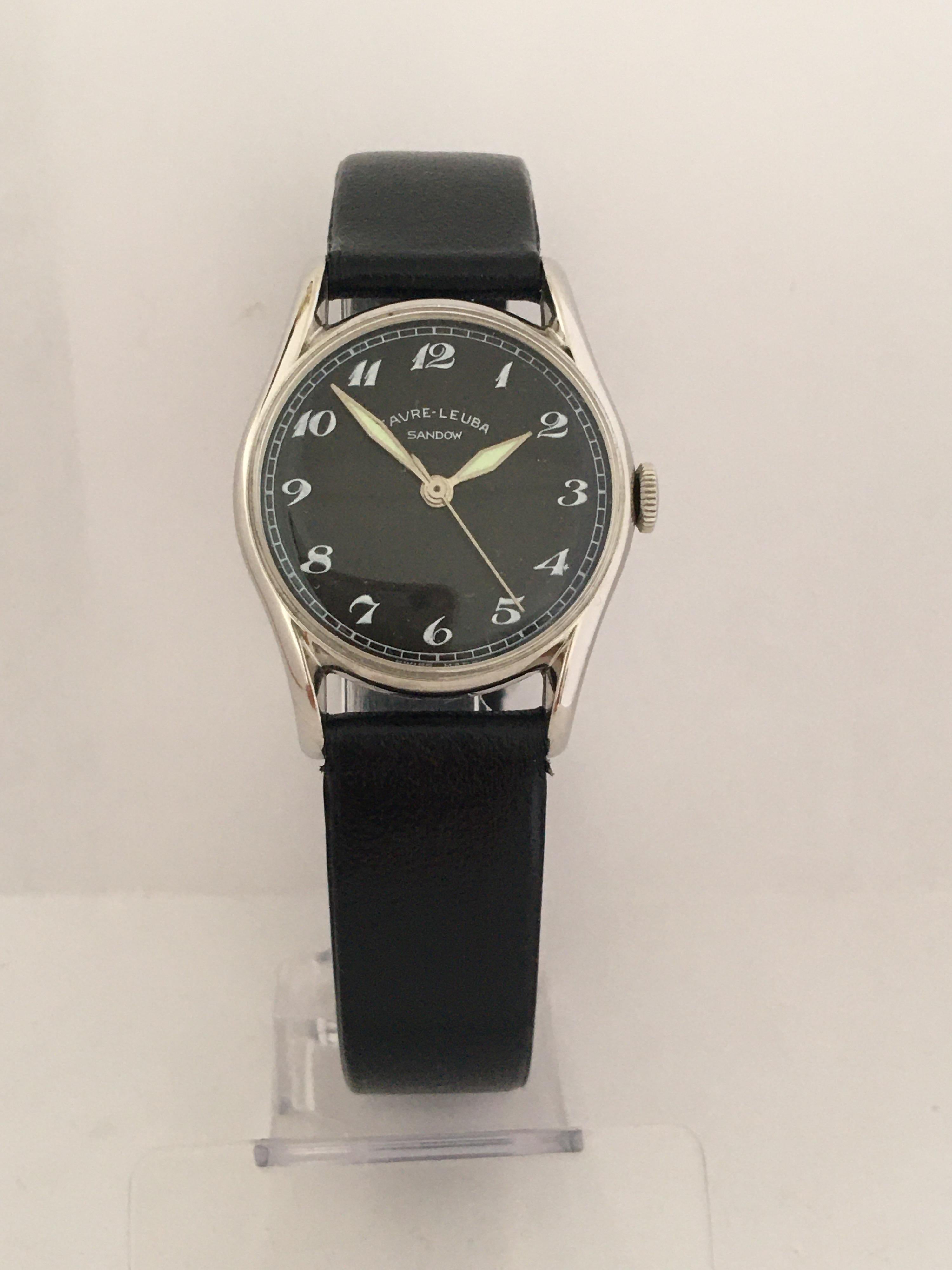 Vintage Stainless Steel 1960s Favre-Leuba Black Dial Mechanical Watch 7