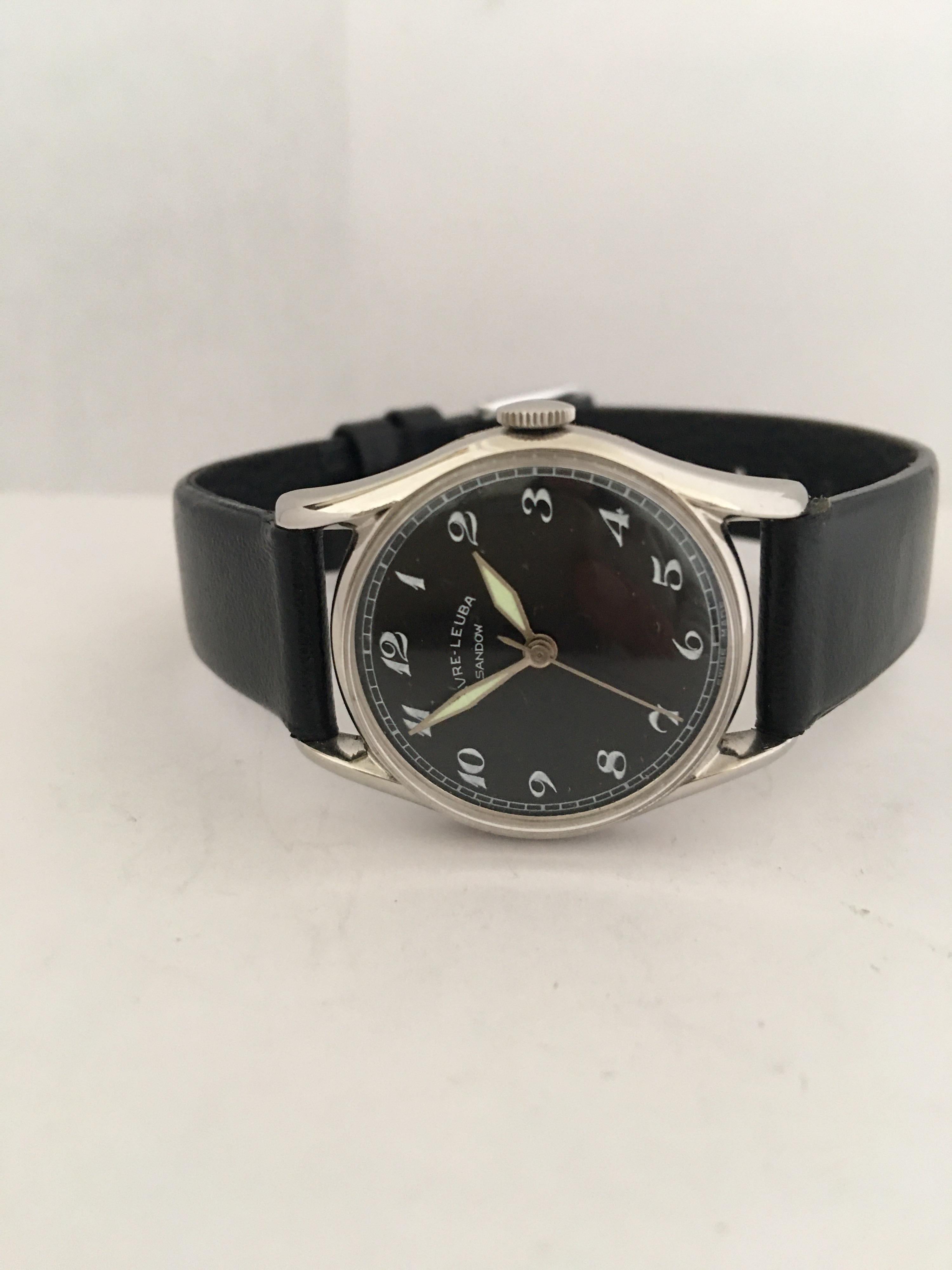 Vintage Stainless Steel 1960s Favre-Leuba Black Dial Mechanical Watch In Good Condition In Carlisle, GB