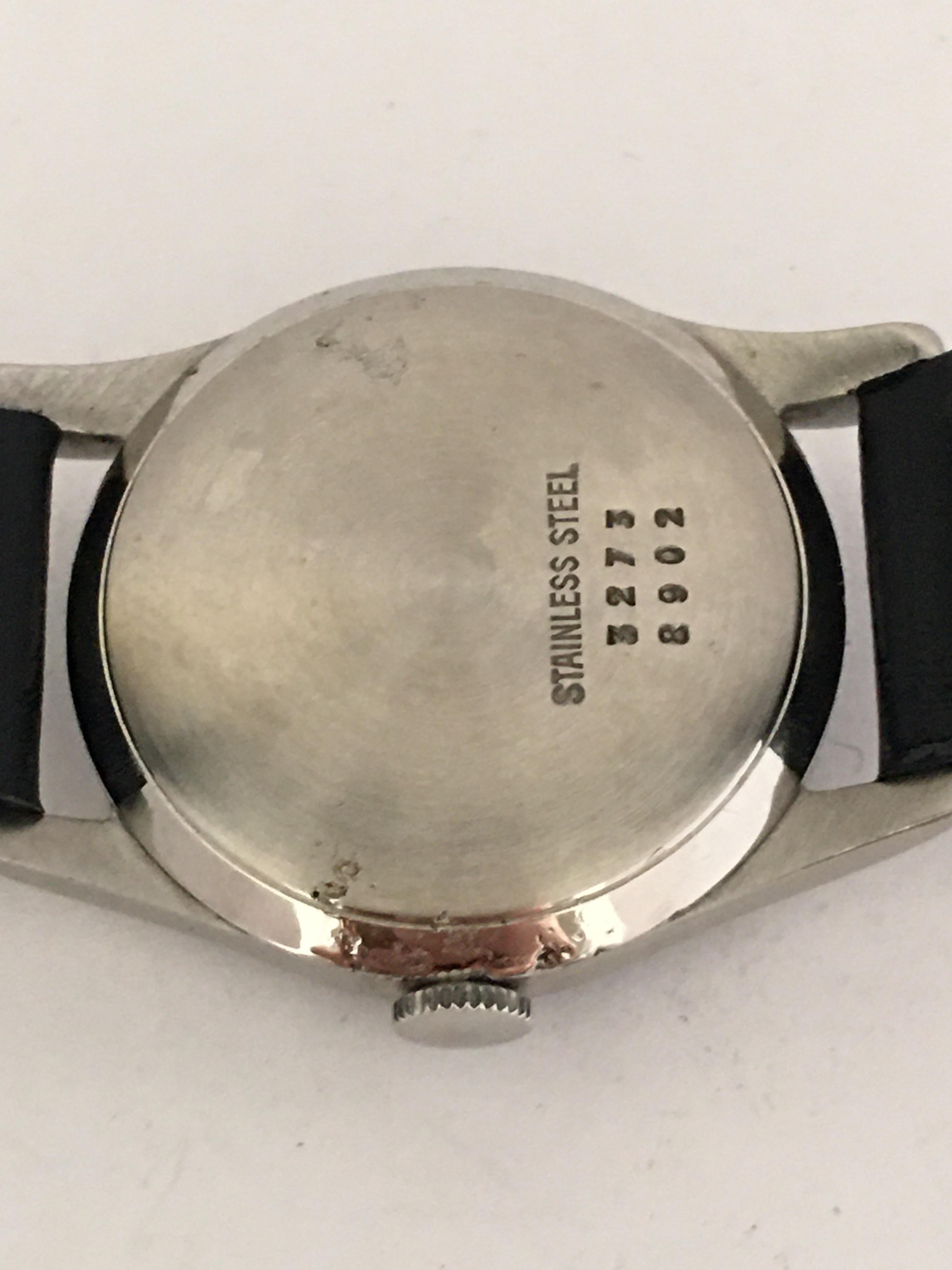 Women's or Men's Vintage Stainless Steel 1960s Favre-Leuba Black Dial Mechanical Watch