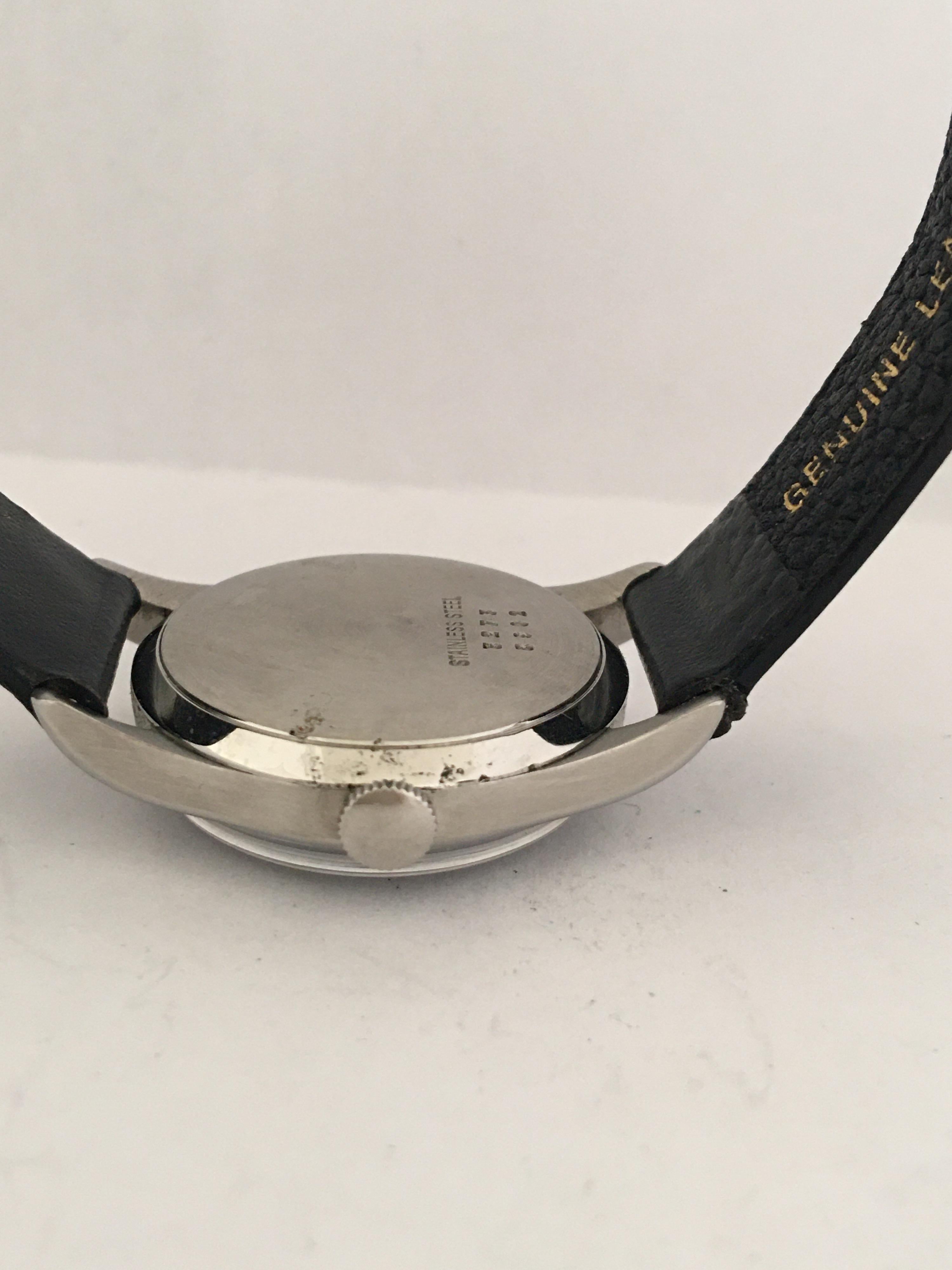 Vintage Stainless Steel 1960s Favre-Leuba Black Dial Mechanical Watch 2