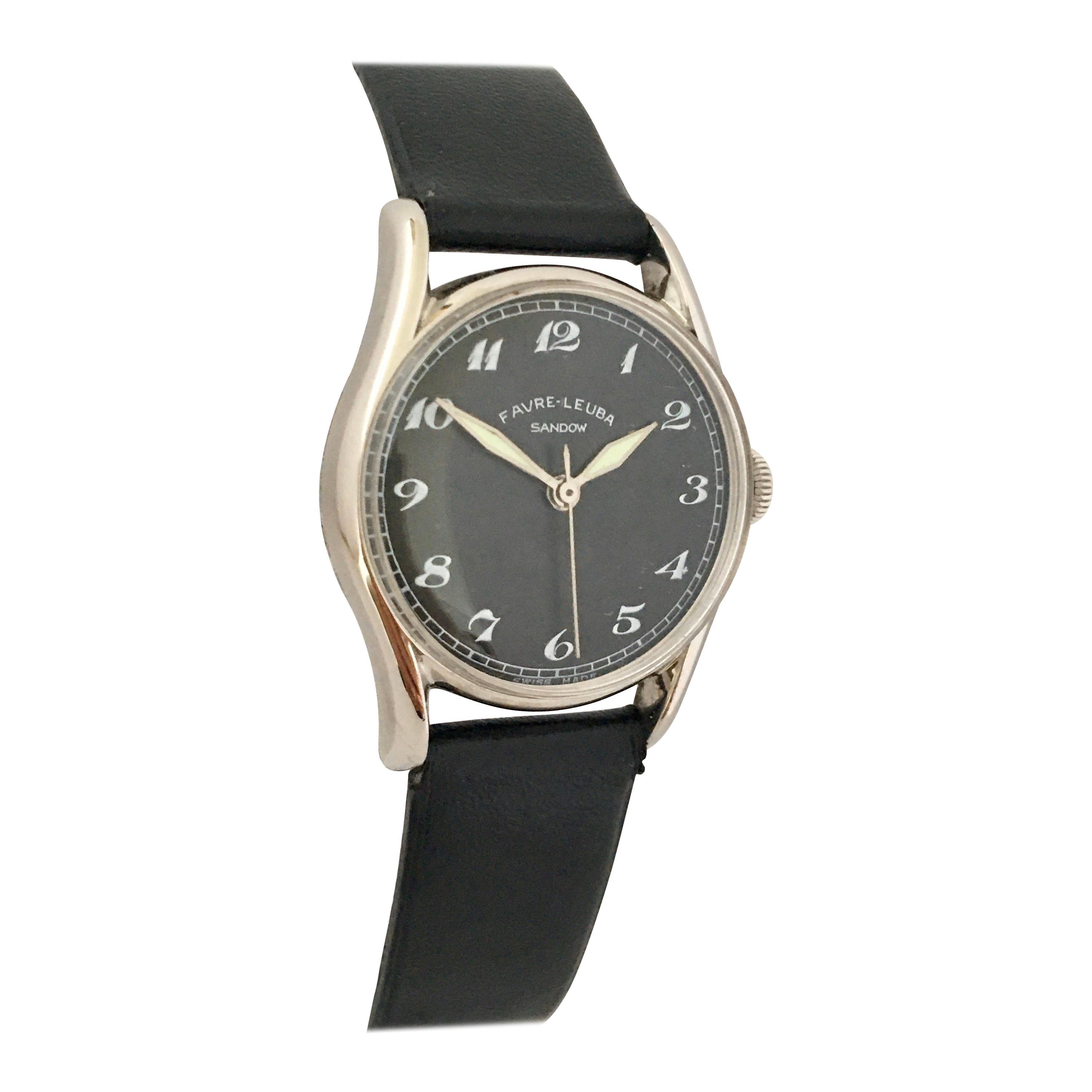 Vintage Stainless Steel 1960s Favre-Leuba Black Dial Mechanical Watch