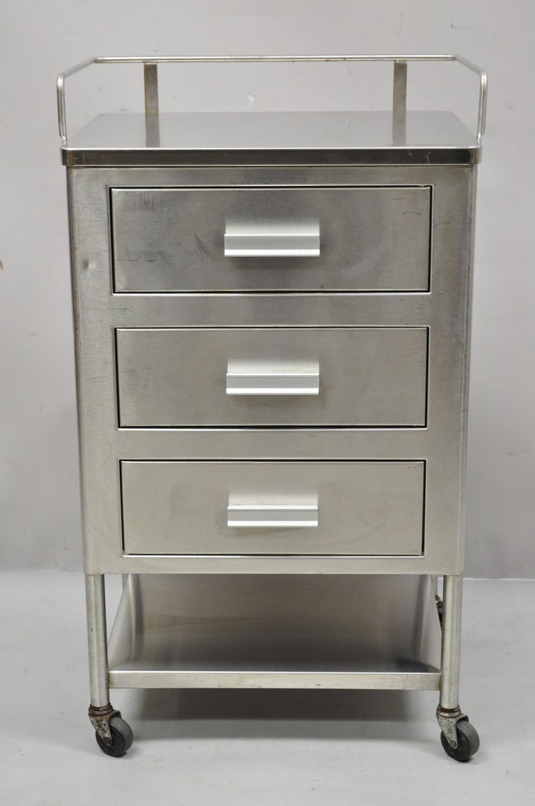 Vintage Stainless Steel 3 Drawer Rolling Medical Dental