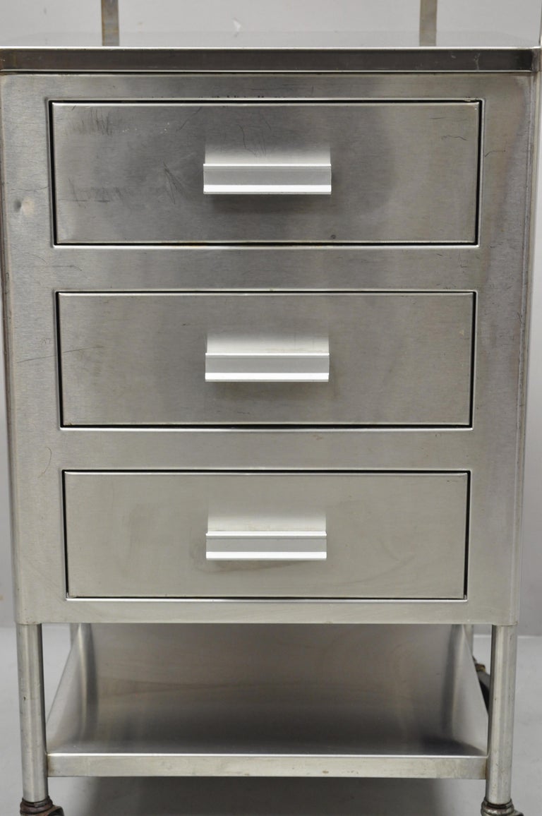 Vintage Stainless Steel 3 Drawer Rolling Medical Dental