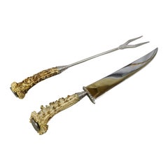 Vintage Stainless Steel and Horn Cutlery Carving Set, Wingen 1960s