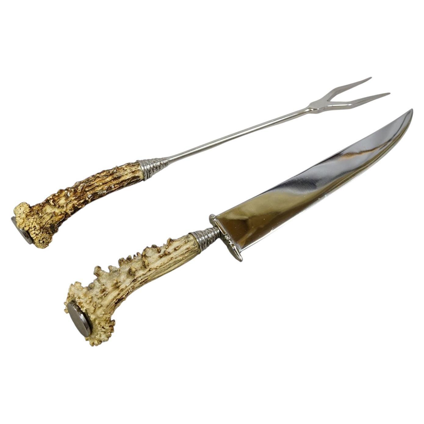 Vintage Stainless Steel and Horn Cutlery Carving Set, Wingen 1960s