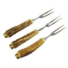 Vintage Stainless Steel and Horn Cutlery Serving Forks, Wingen 1960s