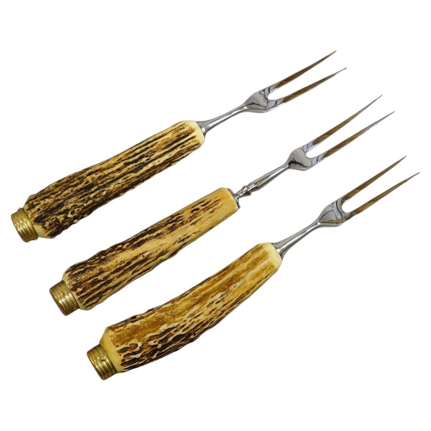 Vintage Stainless Steel and Horn Cutlery Serving Forks, Wingen 1960s