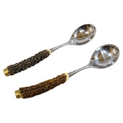 Vintage Stainless Steel and Horn Cutlery Serving Spoons, Wingen 1960s