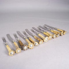 Set di stoviglie d'epoca in acciaio inossidabile e Horn per 6 persone Germania, 1900