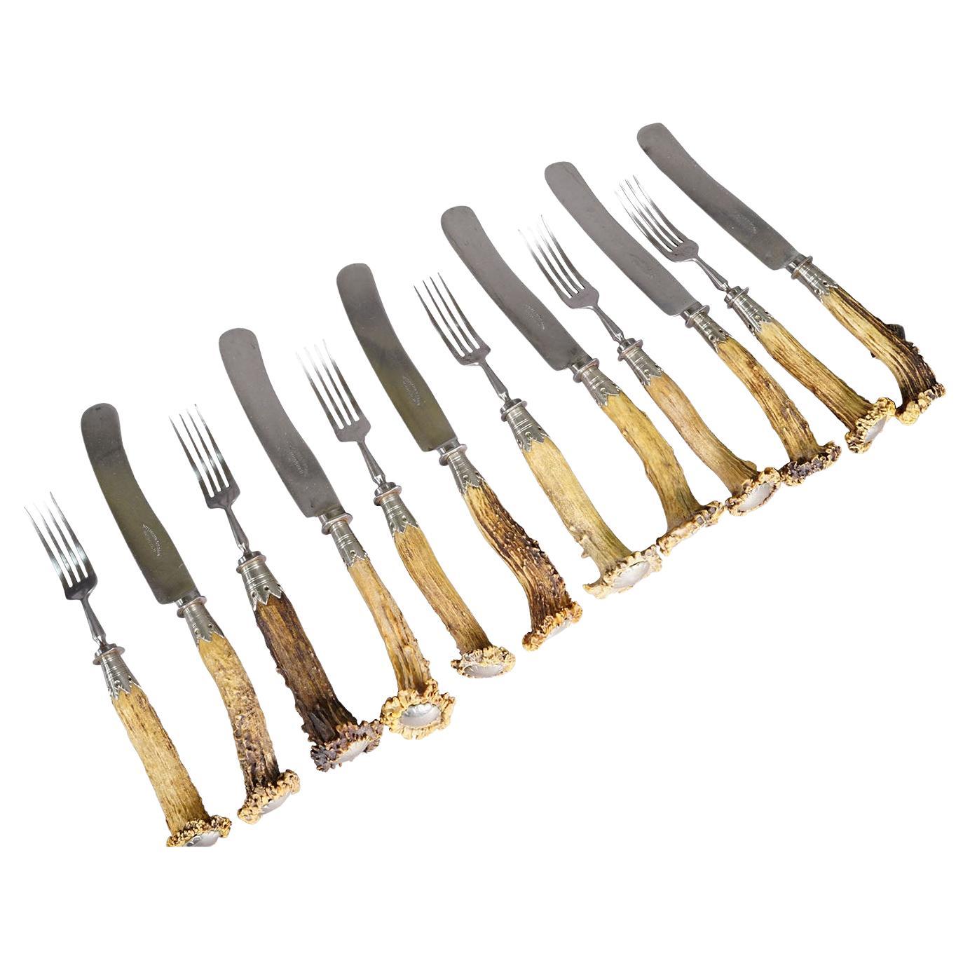 Vintage Stainless Steel and Horn Tableware Set for 6 Germany, 1900s