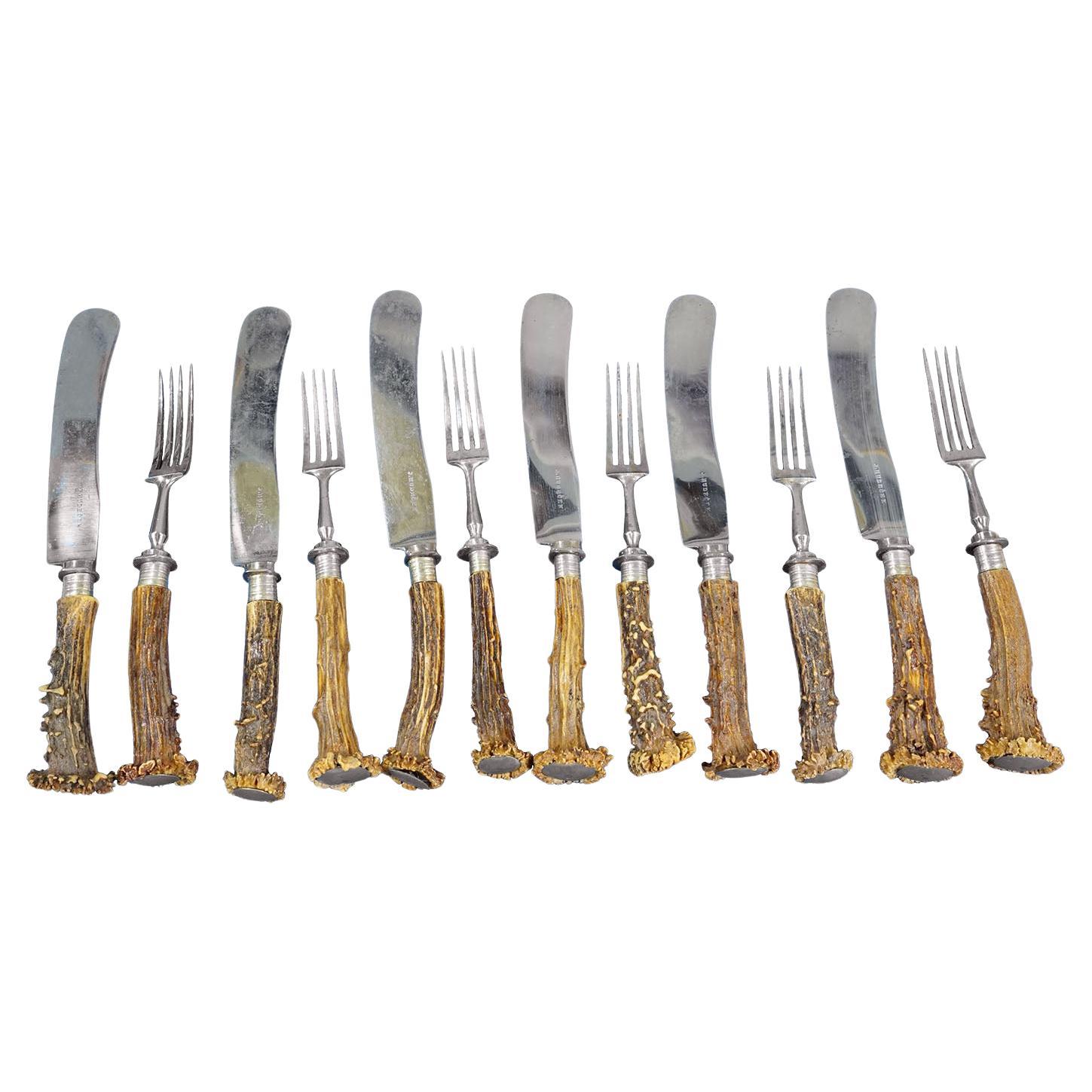 Set di stoviglie d
epoca in acciaio inossidabile e Horn per 6 persone Germania, 1900