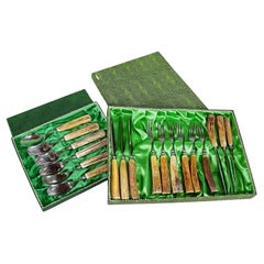 Set di stoviglie vintage in acciaio inossidabile e Horn per 6 persone Germania, anni '50