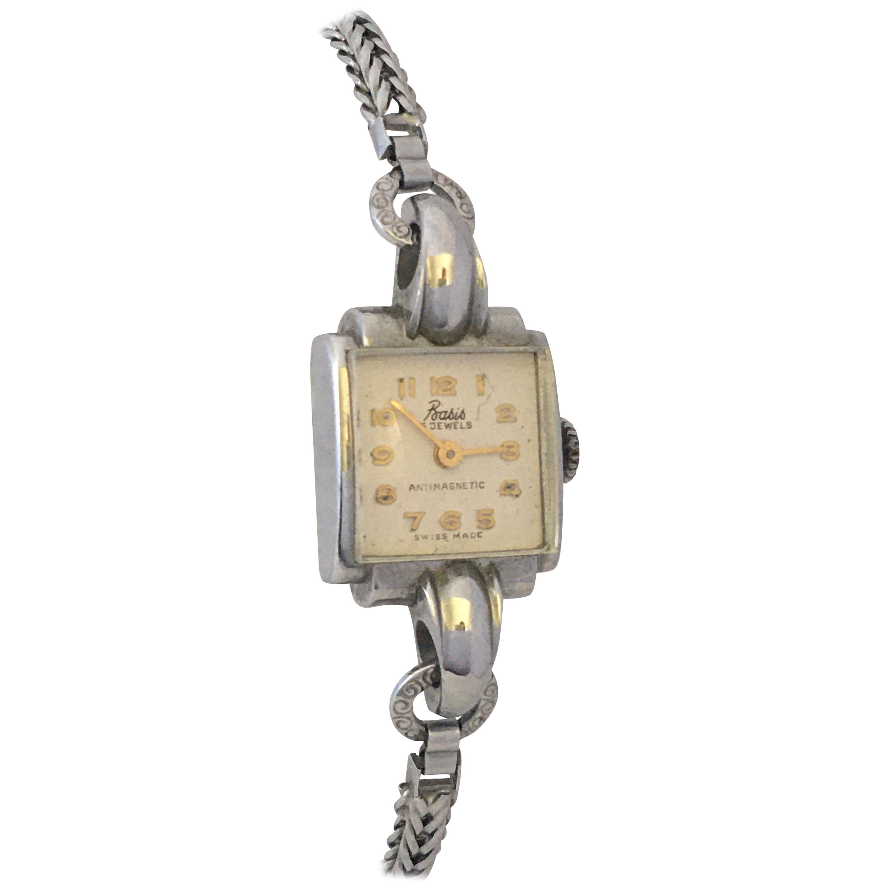 Vintage Stainless Steel Back Ladies Mechanical Watch For Sale