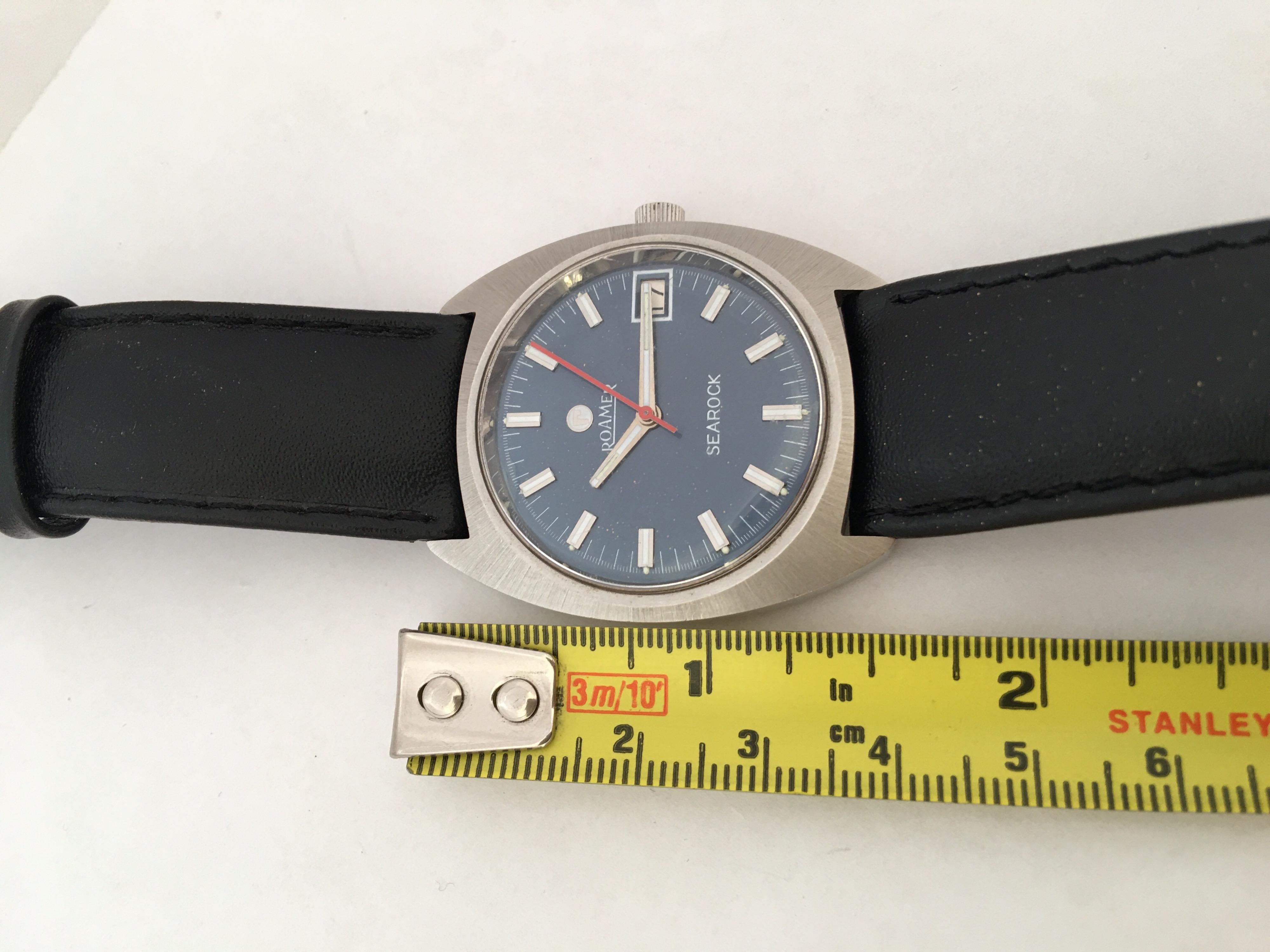 Women's or Men's Vintage Stainless Steel Blue Dial Mechanical Roamer Searock Watch