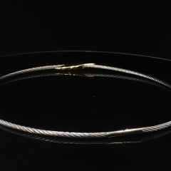 Vintage Stainless Steel Cable Collar Necklace Gold Tone Accent Flexible Wire 18"
