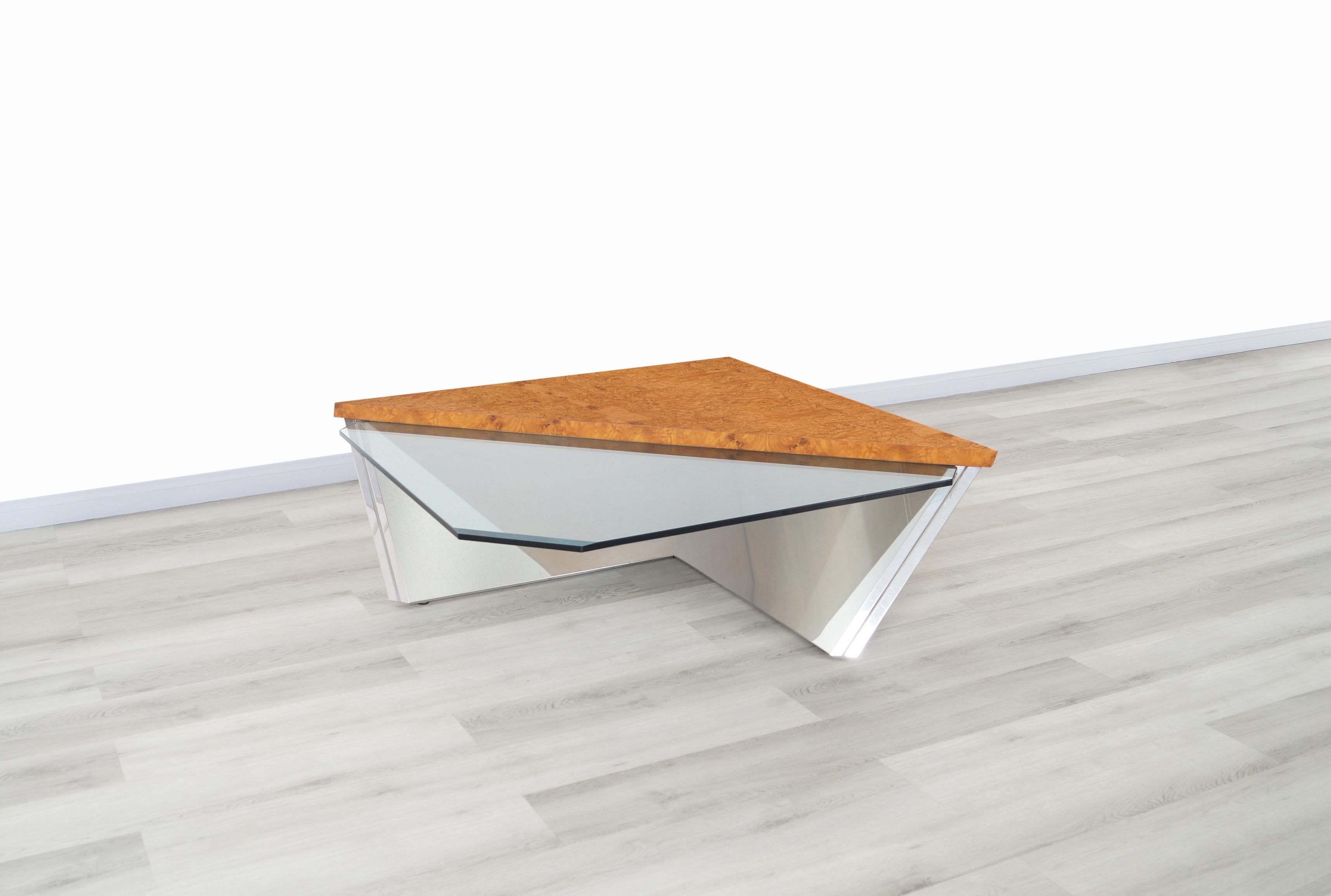 Vintage Stainless Steel Cantilevered Coffee Table Attributed to Brueton 4