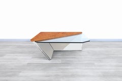 Vintage Stainless Steel Cantilevered Coffee Table Attributed to Brueton
