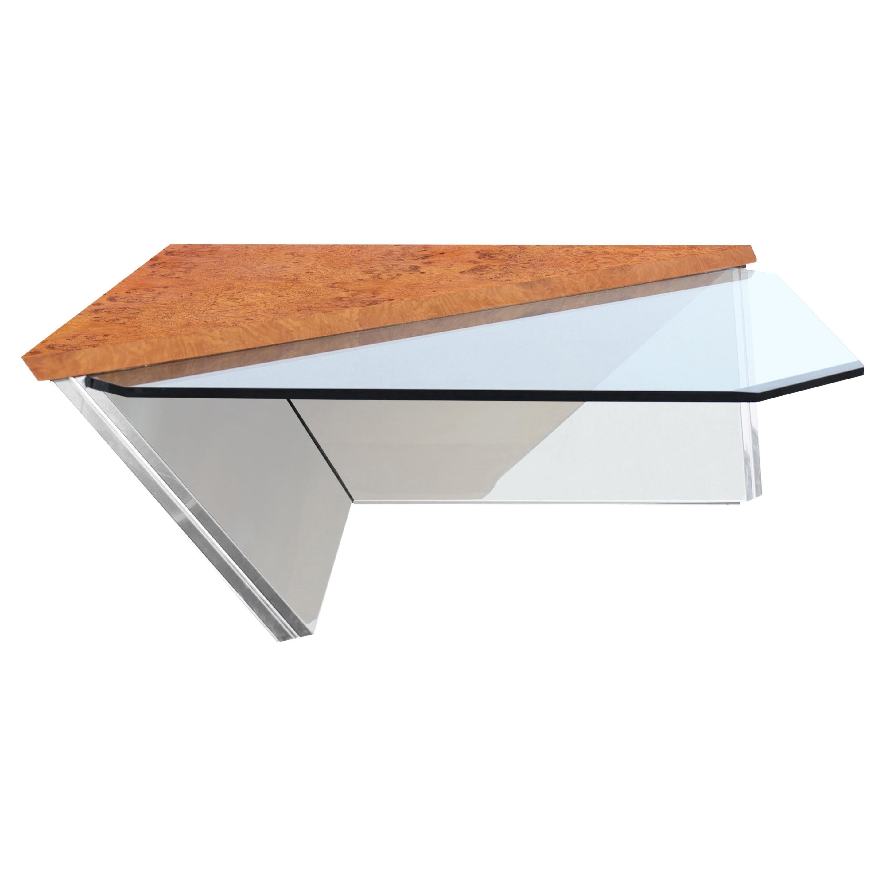 Vintage Stainless Steel Cantilevered Coffee Table Attributed to Brueton For Sale
