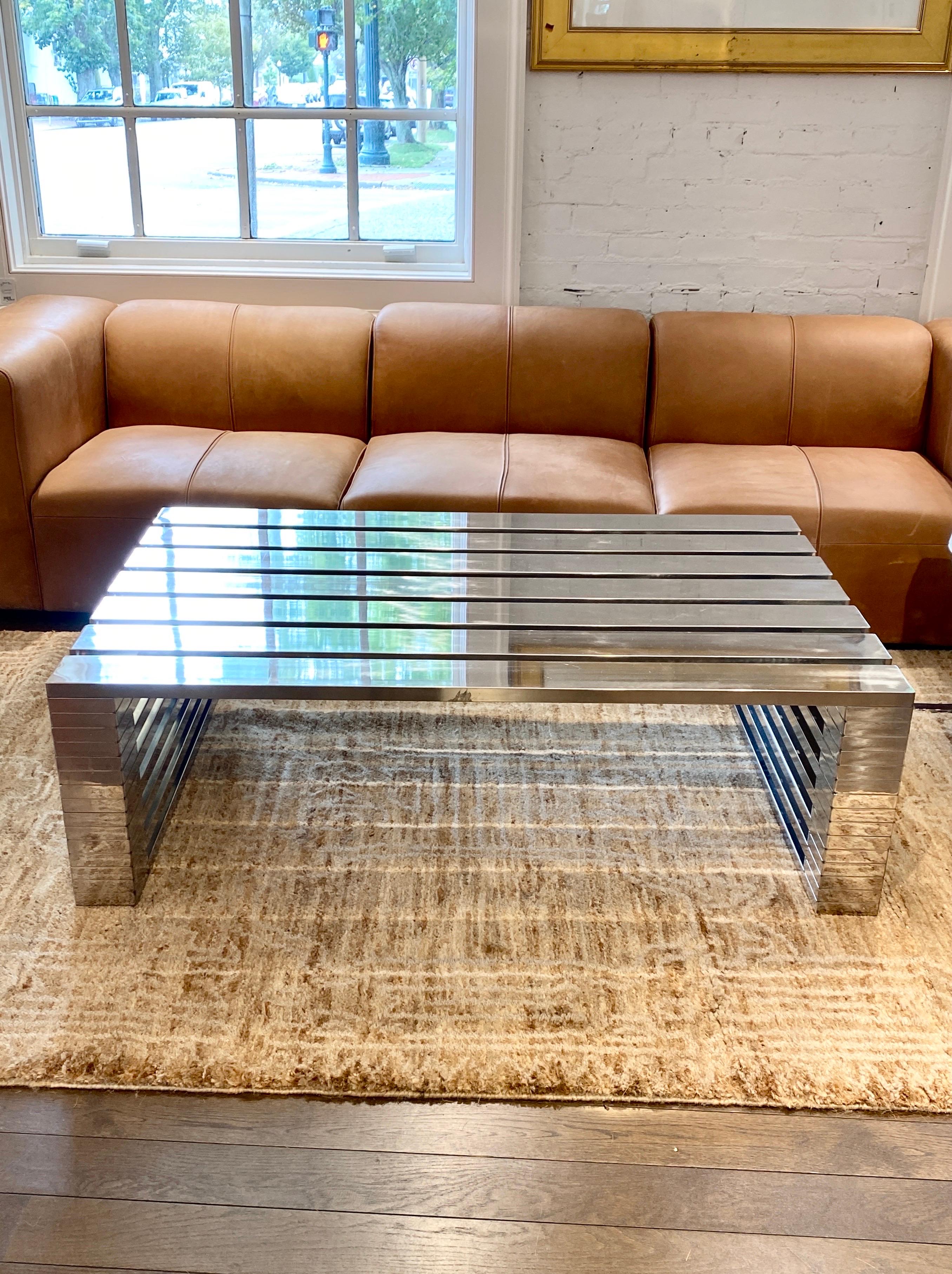 Vintage Stainless Steel Coffee Table In Good Condition In Bridgehampton, NY