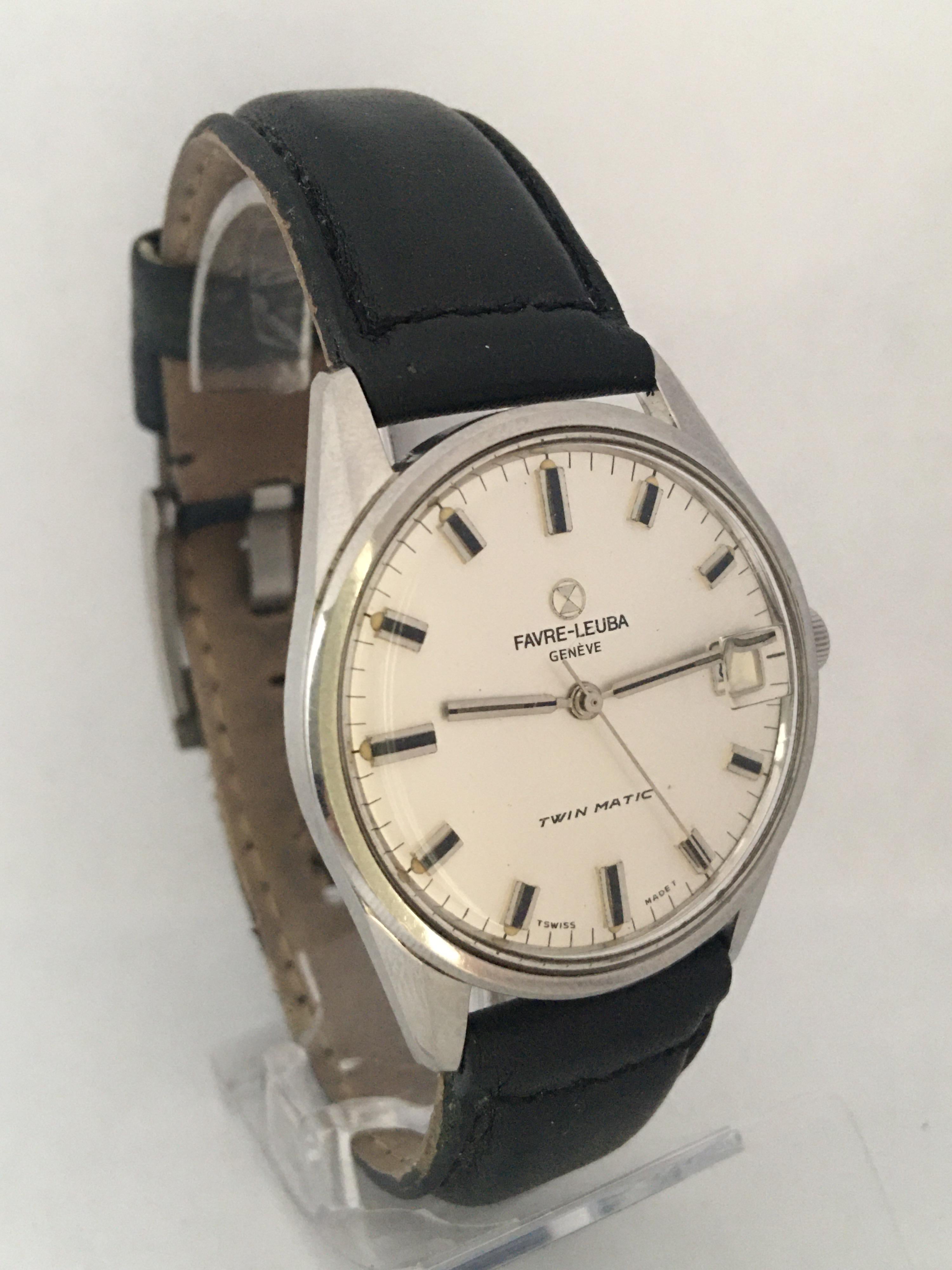Vintage Stainless Steel Favre-Leuba Geneve Twin Matic Watch For Sale 4
