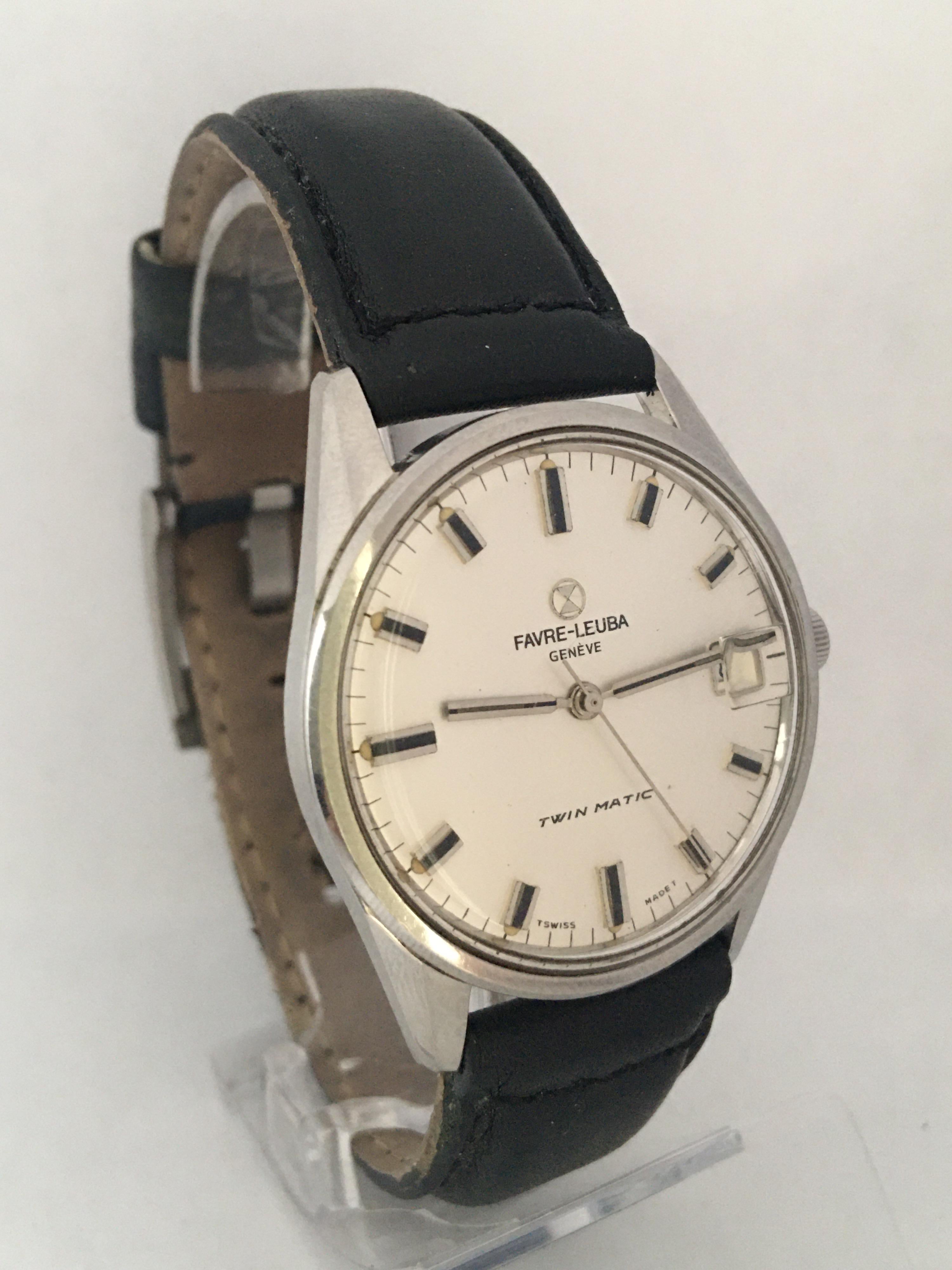 Vintage Stainless Steel Favre-Leuba Geneve Twin Matic Watch For Sale 4