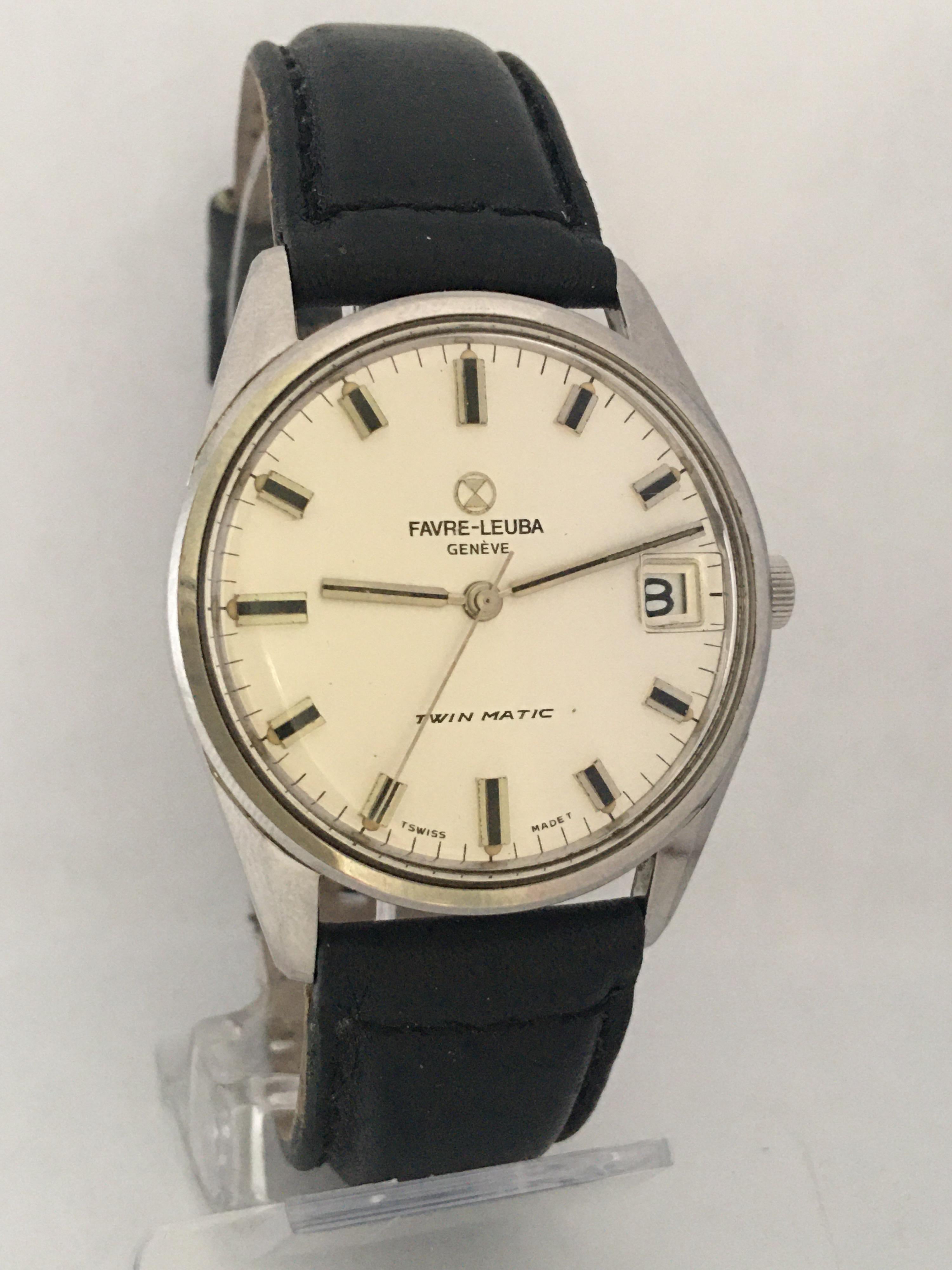 Vintage Stainless Steel Favre-Leuba Geneve Twin Matic Watch For Sale 5