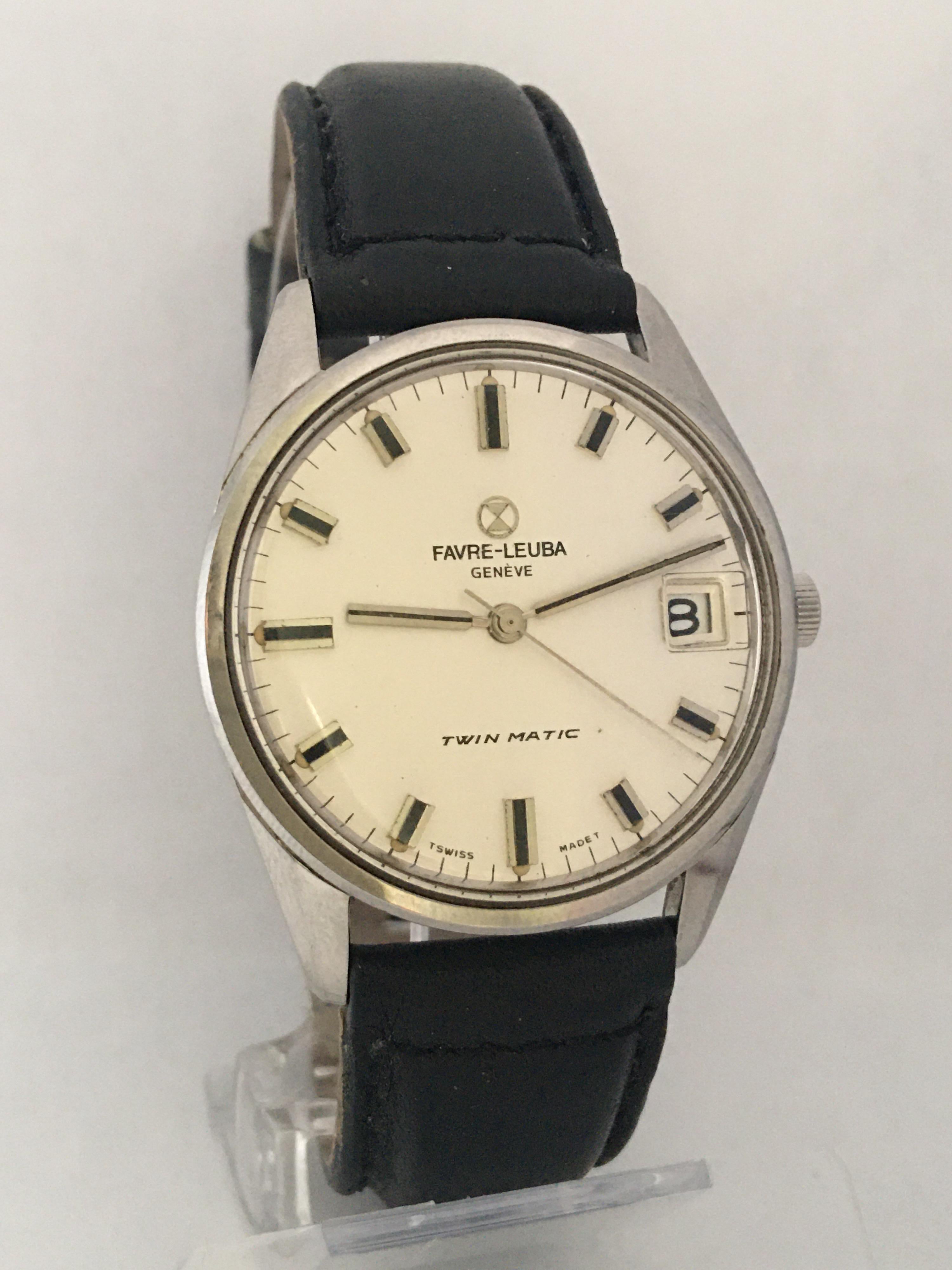 Vintage Stainless Steel Favre-Leuba Geneve Twin Matic Watch For Sale 7