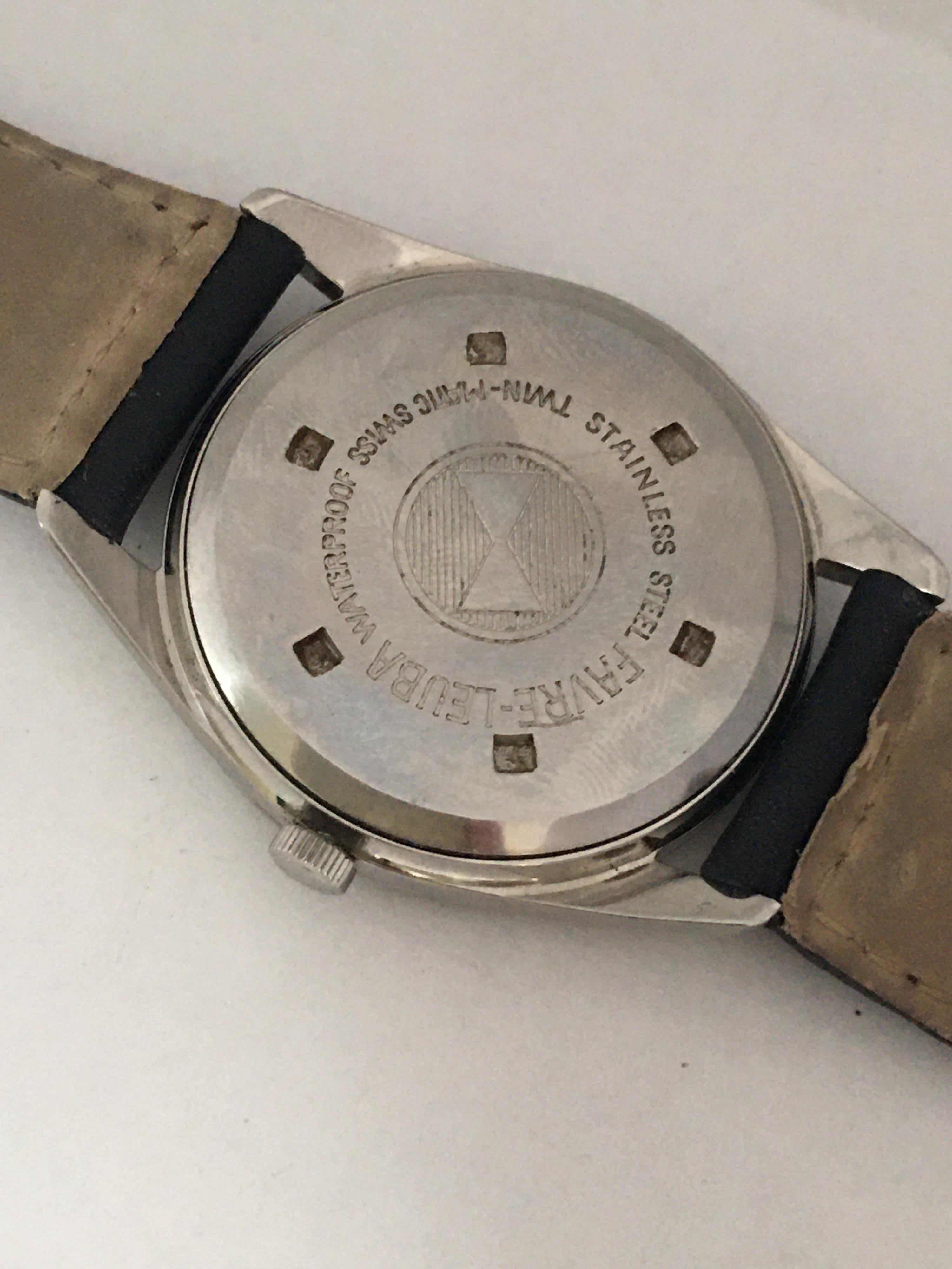 Women's or Men's Vintage Stainless Steel Favre-Leuba Geneve Twin Matic Watch For Sale