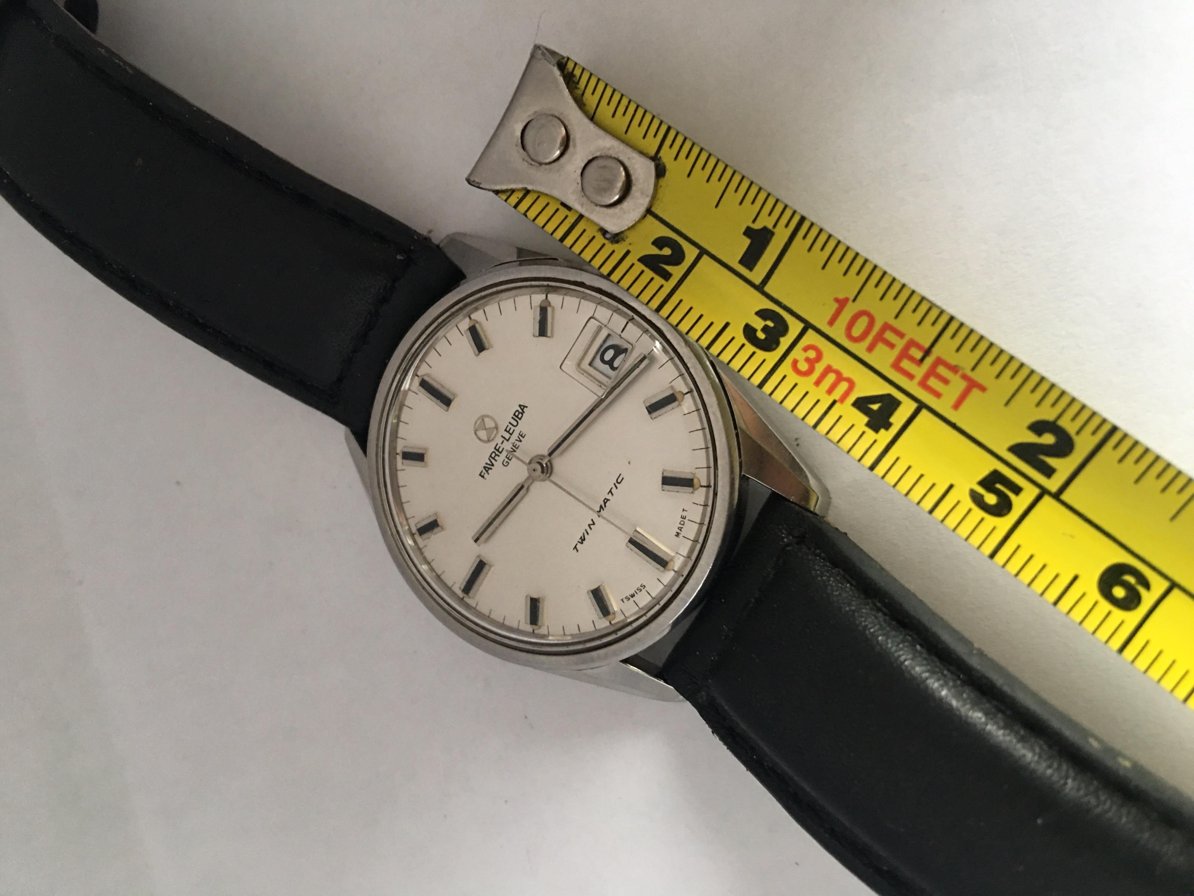 Vintage Stainless Steel Favre-Leuba Geneve Twin Matic Watch For Sale 1