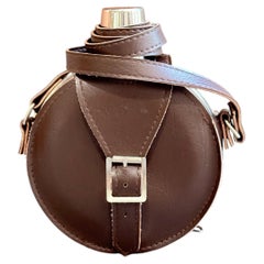 Vintage Stainless Steel Hip Flask Original Leather Carry Case, Gentleman’s Gift