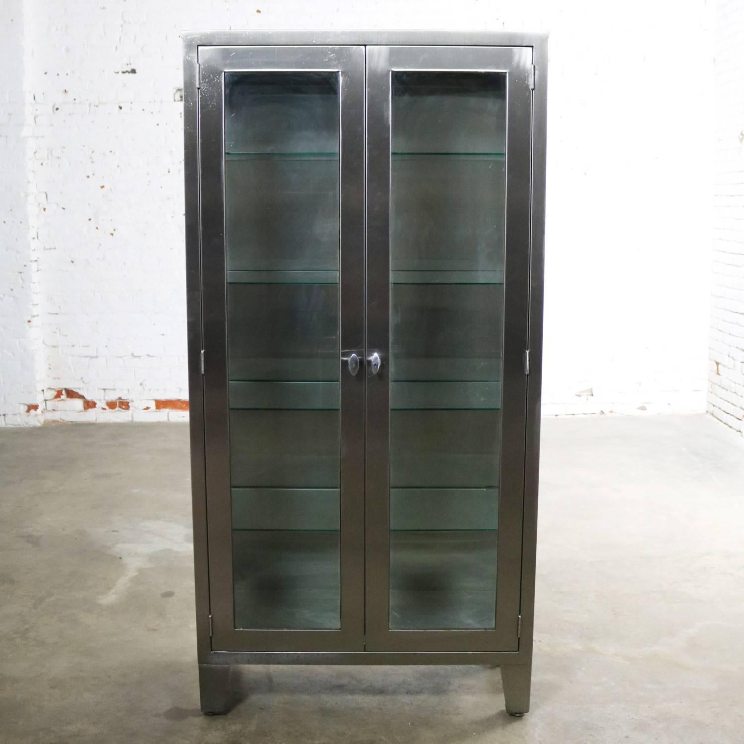 Vintage Stainless Steel Industrial Display Apothecary Medical Cabinet Glass Door 4