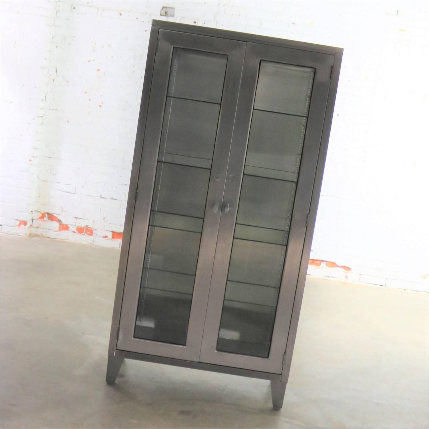 Vintage Stainless Steel Industrial Display Apothecary Medical Cabinet Glass Door 8