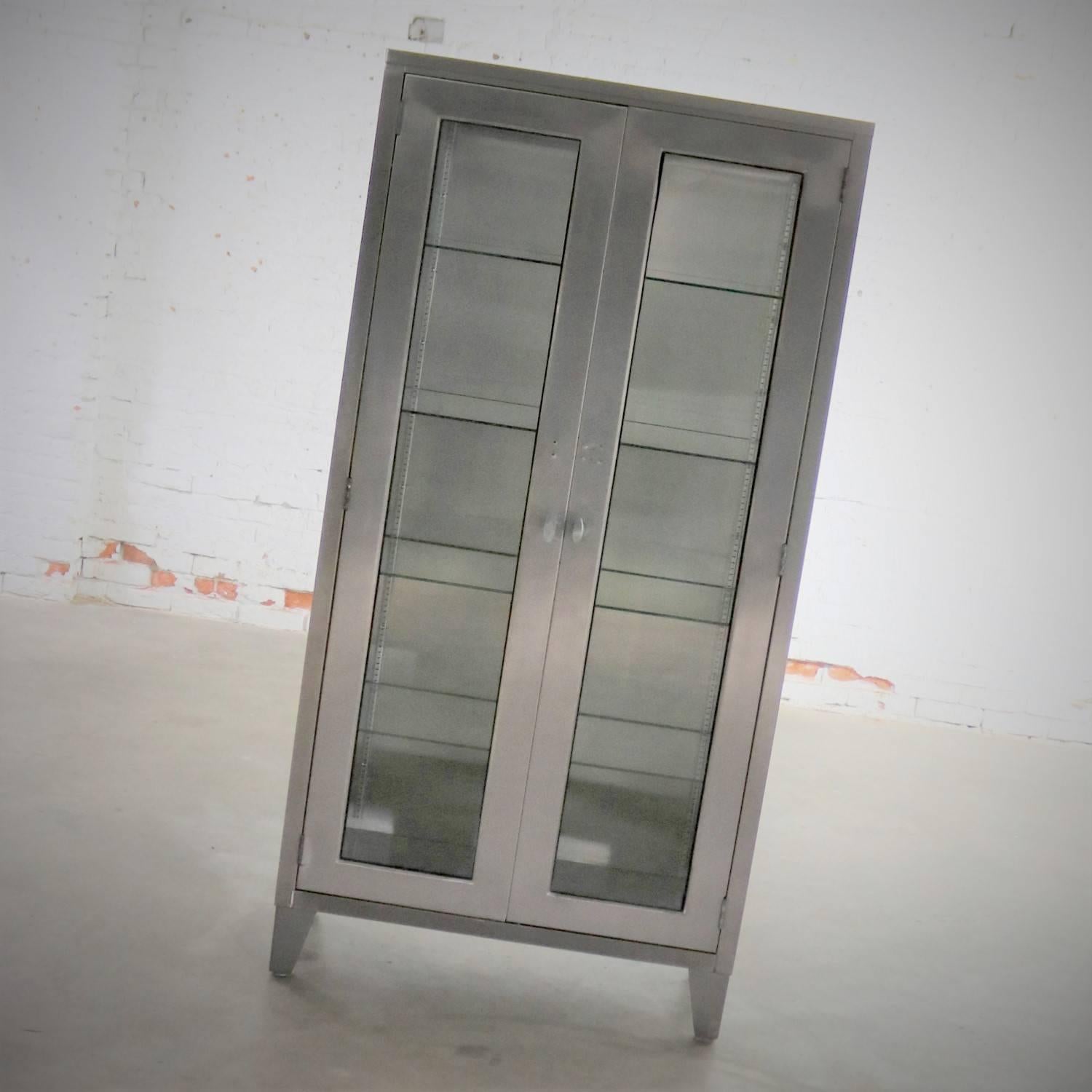 Vintage Stainless Steel Industrial Display Apothecary Medical Cabinet Glass Door 9
