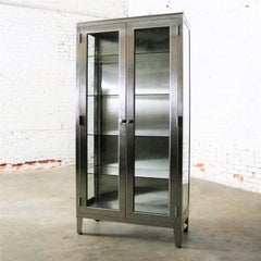 Vintage Stainless Steel Industrial Display Apothecary Medical Cabinet Glass Door