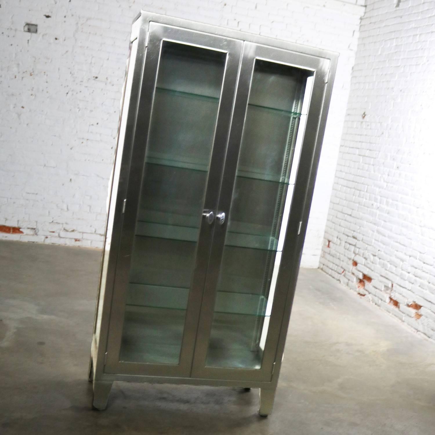 American Vintage Stainless Steel Industrial Display Apothecary Medical Cabinet Glass Door