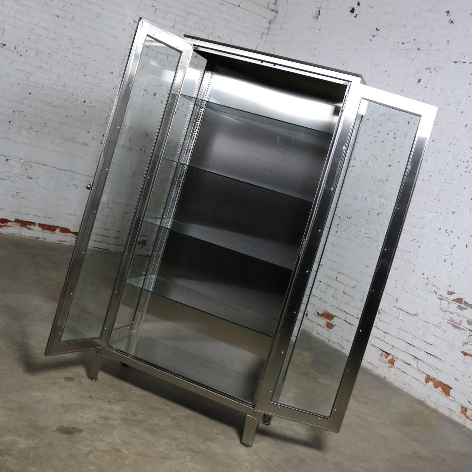 American Vintage Stainless Steel Industrial Display Apothecary Medical Cabinet Glass Door