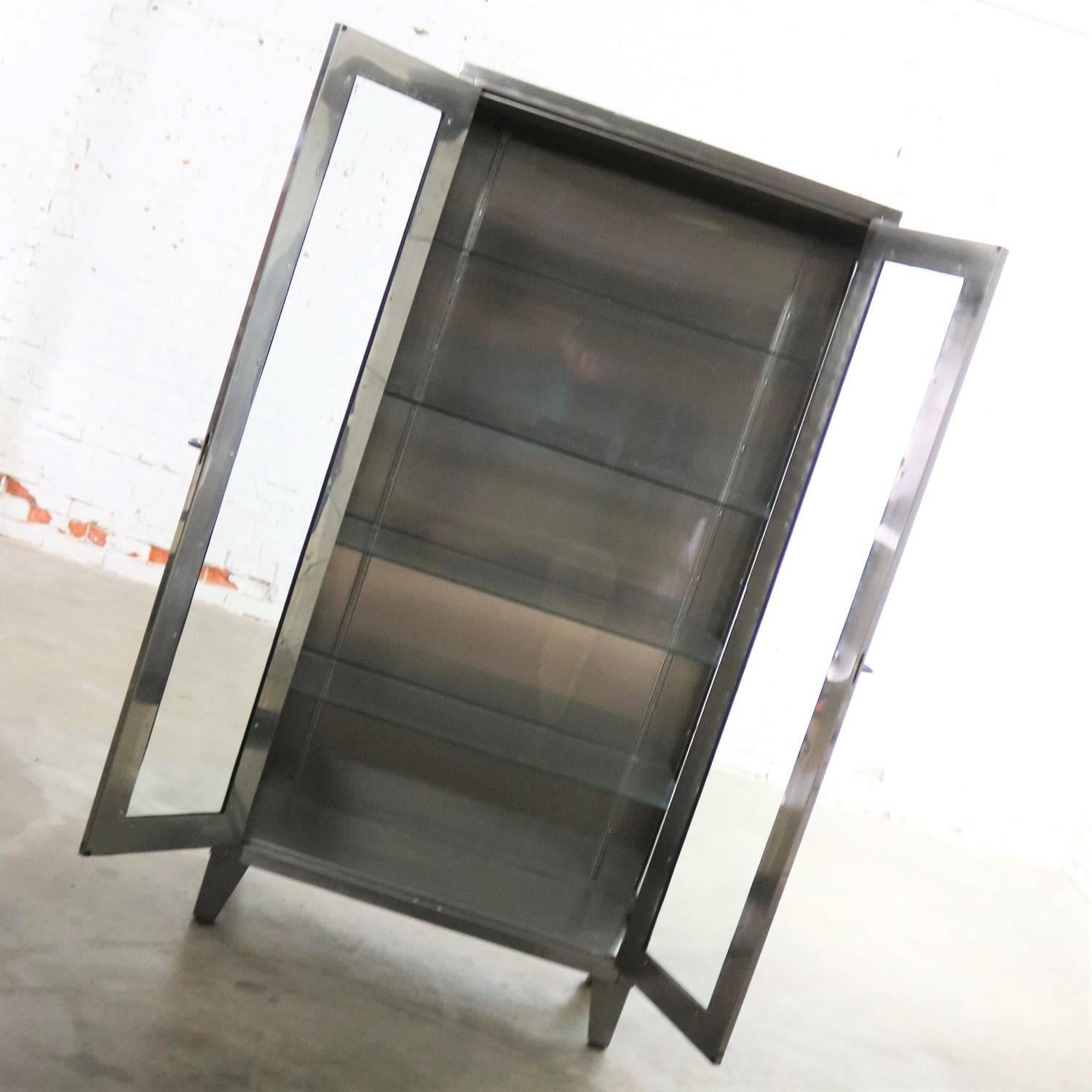 Vintage Stainless Steel Industrial Display Apothecary Medical Cabinet Glass Door 1