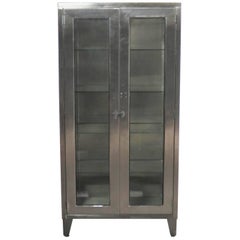 Vintage Stainless Steel Industrial Display Apothecary Medical Cabinet Glass Door