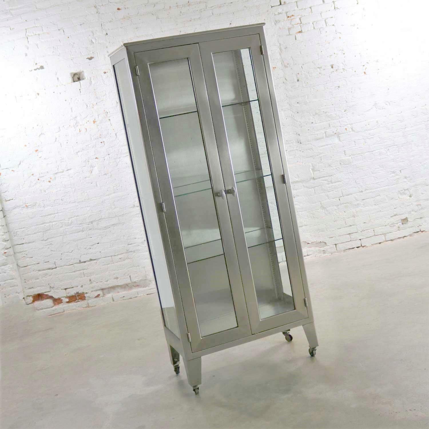 Vintage Stainless-Steel Industrial Display Apothecary Medical Cabinet with Glass 3