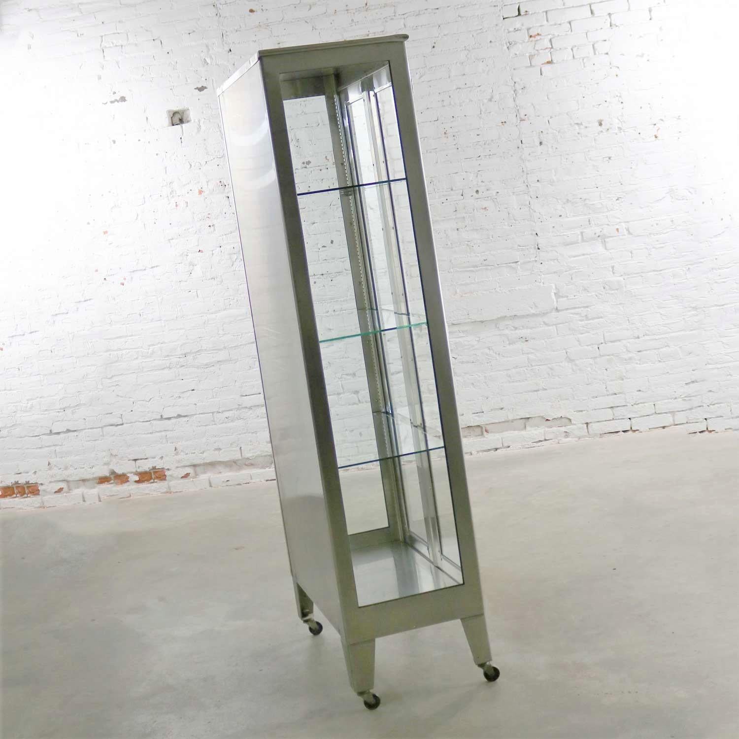 Vintage Stainless-Steel Industrial Display Apothecary Medical Cabinet with Glass 6