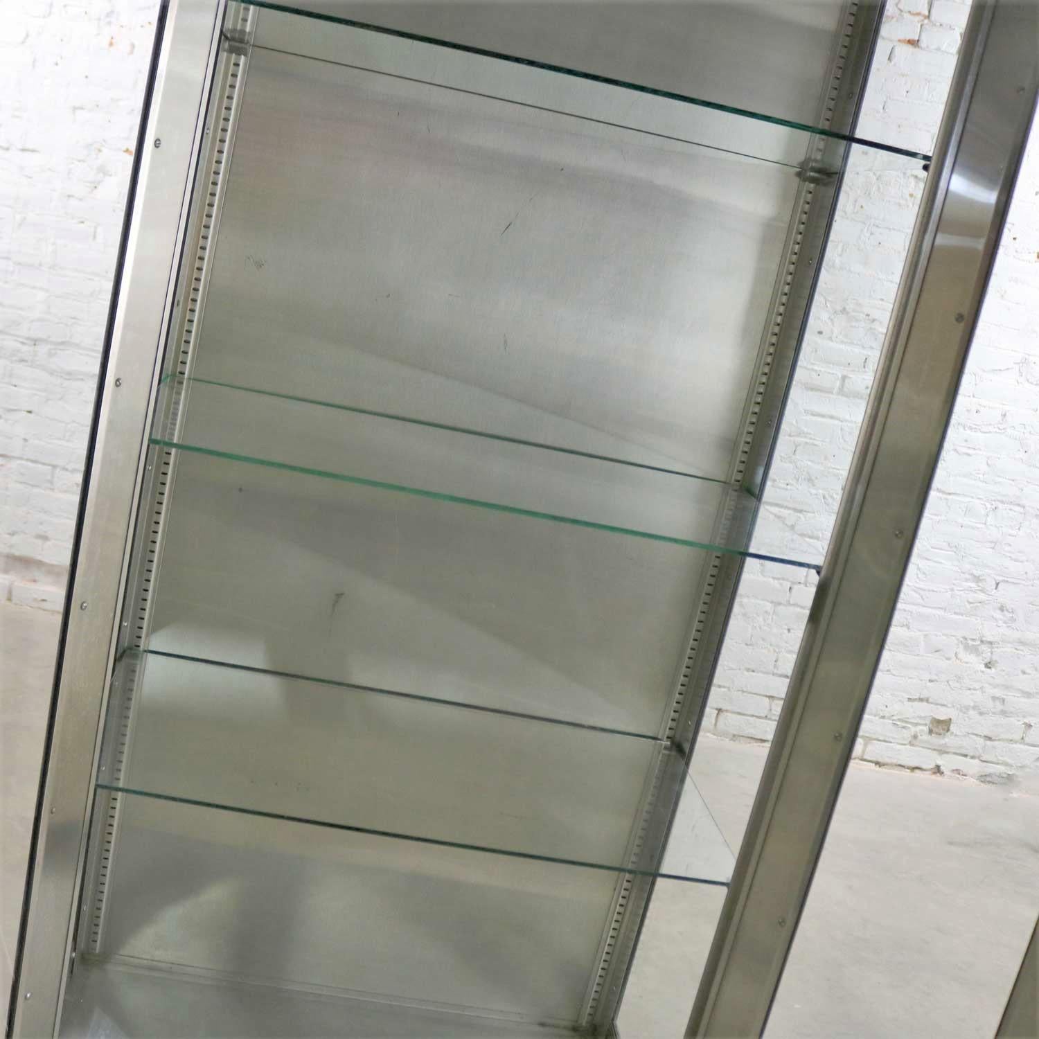 20th Century Vintage Stainless-Steel Industrial Display Apothecary Medical Cabinet with Glass