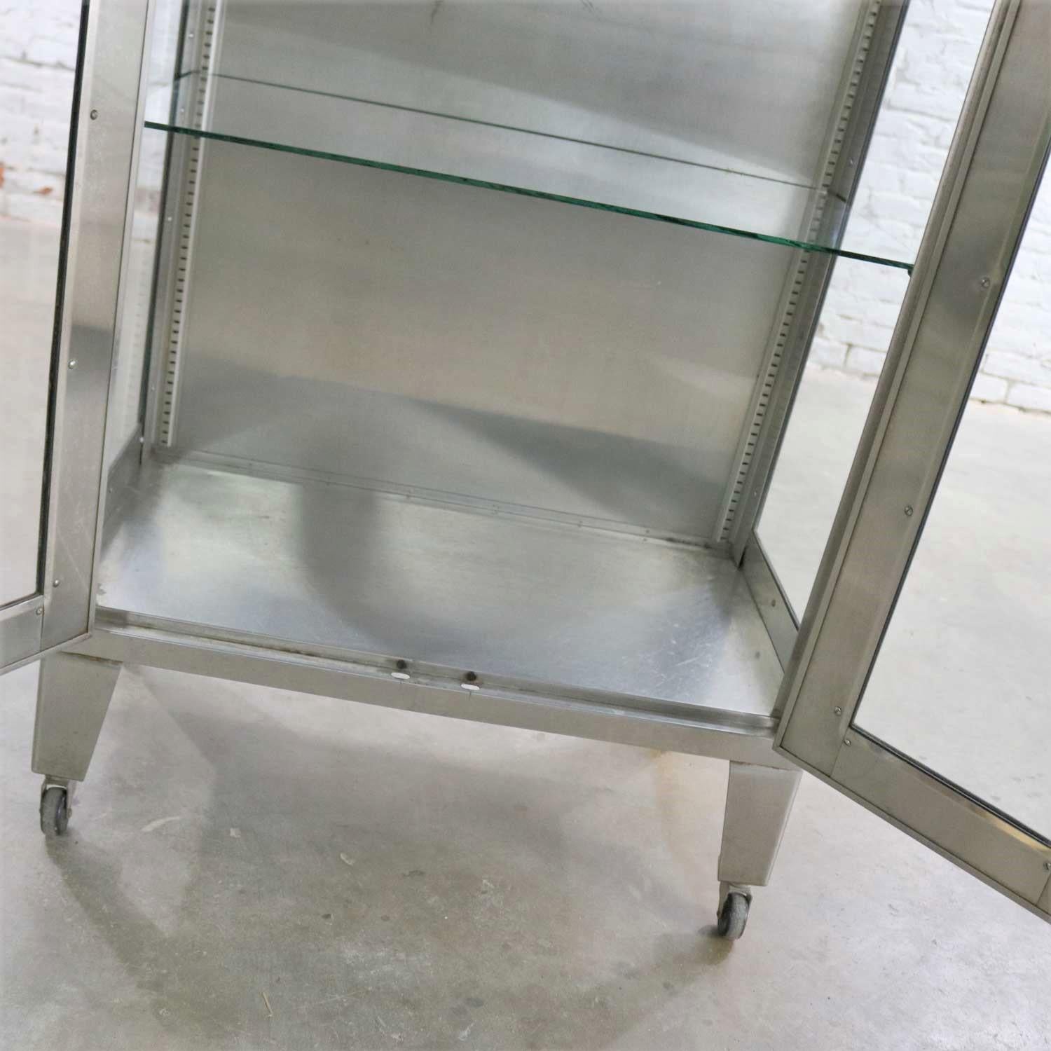 Stainless Steel Vintage Stainless-Steel Industrial Display Apothecary Medical Cabinet with Glass