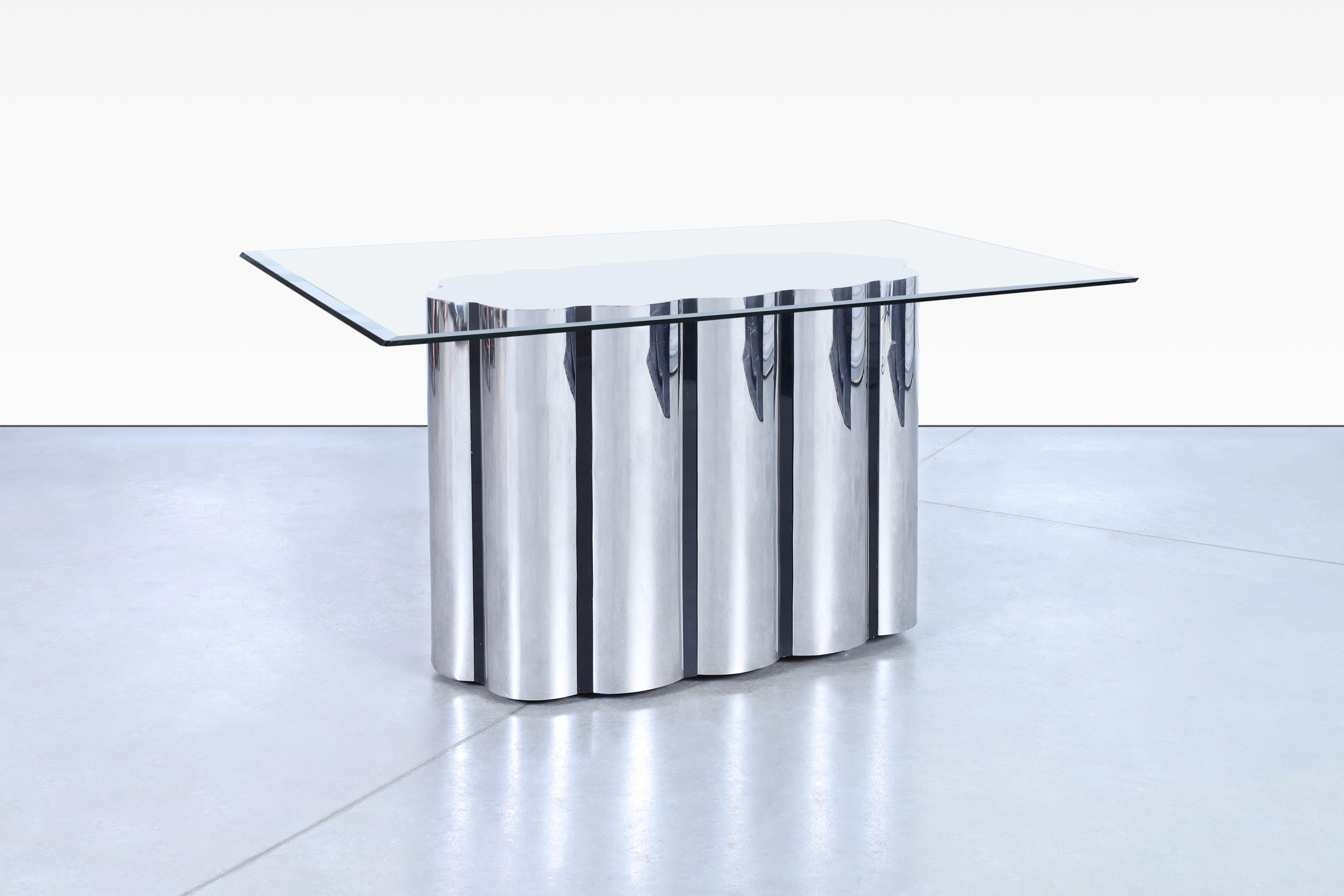 Mid-Century Modern Vintage Stainless Steel Pedestal Dining Table For Sale